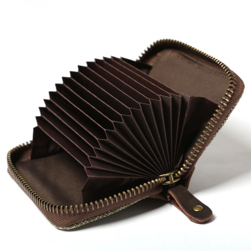 Retro canvas gestikte leren kaarthouder, mannelijke kaarthouder, ultradunne id-kaarthouder, grote capaciteit, compacte kaarthouder