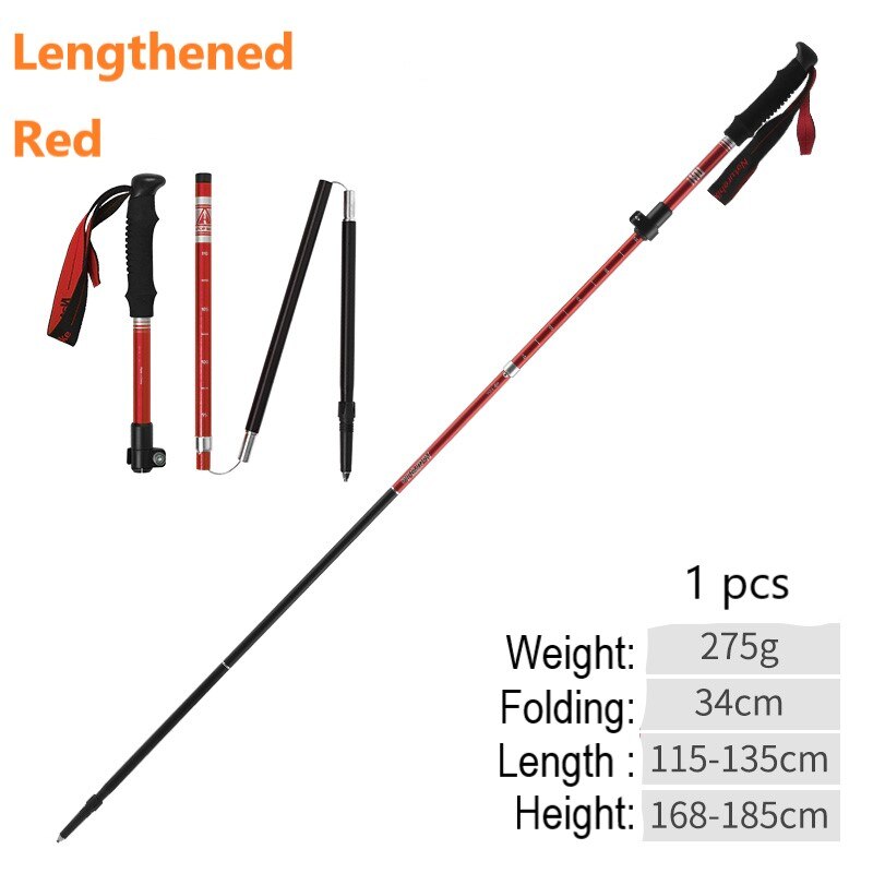 Outdoor Ultra-Light Trekking Hiking Pole Folding Trekking Pole Running Walking Sticks 7075 Aluminum Alloy Pole: 1 pcs red length