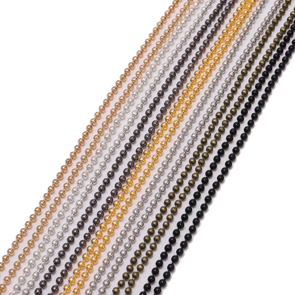 5 m/lote 1,2 1,5 2,0mm cadenas de cuentas de bolas de Metal hallazgos cadena de collar Kettingen a granel para suministros de joyería accesorios DIY
