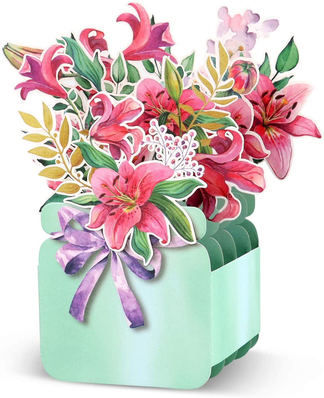 Lirio florero 3D, tarjeta emergente, tarjetas de felicitación de lirio rosa, tarjeta de agradecimiento, obtener buena tarjeta, flores 3D, tarjeta de flores Pop-Up