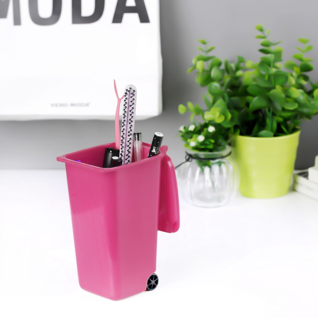 Recycle Plastic Mini Wheelie Bin Bureau Netjes Office Desktop Briefpapier Organisator Creatieve Pen Potlood Houder Met Twee Wielen