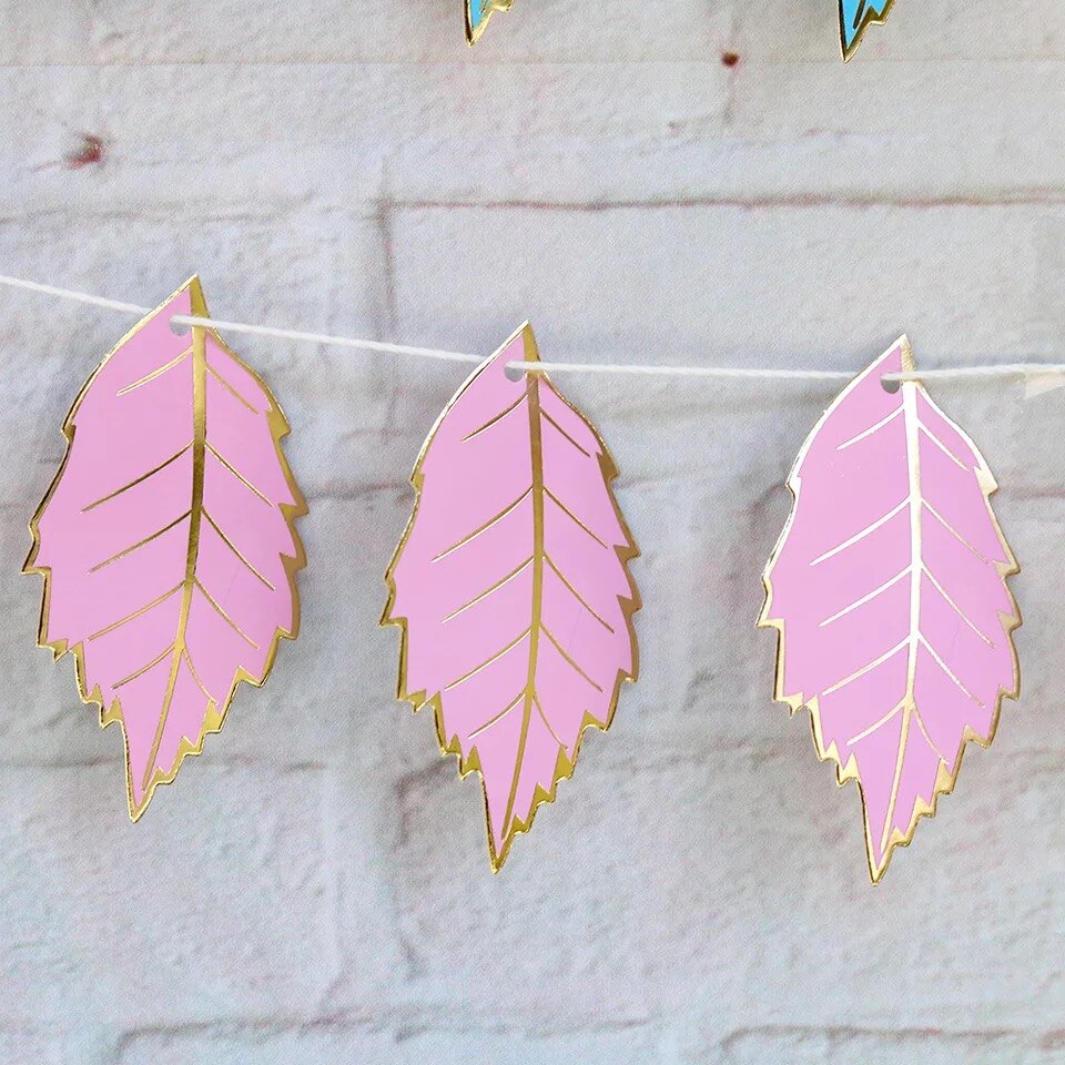 1Set Leaves Paper Flag Banner&amp;Flags Garland Floral Bunting Banners DIY Kids Birthday/Wedding Event Party Decoration Supplies