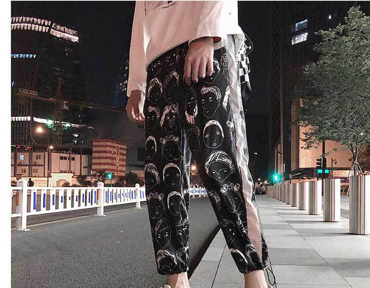 Jddton menns refleksbukser joggebukse uformelle joggebukser streetwear løs ankellengde bukse hip hop menn uformelle bukser  je324: Asiatisk størrelse 2xl / Svart hode