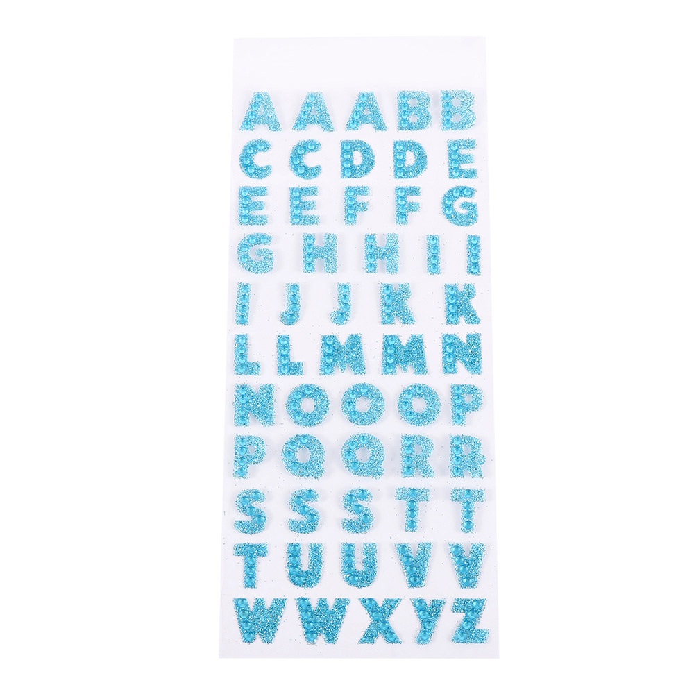 Pegatinas de letras del alfabeto para el hogar, láminas autoadhesivas de diamantes de imitación de cristal con purpurina, para álbum de recortes, 55 Uds.: blue