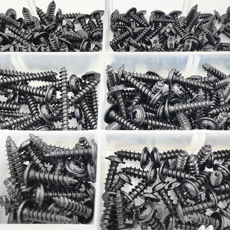 340pcs/box M2-M4 Pan Head Tapping Screw Cross Head PWA Self Tapping Screw Set Assortment Kit Black Furniture Carbon Steel