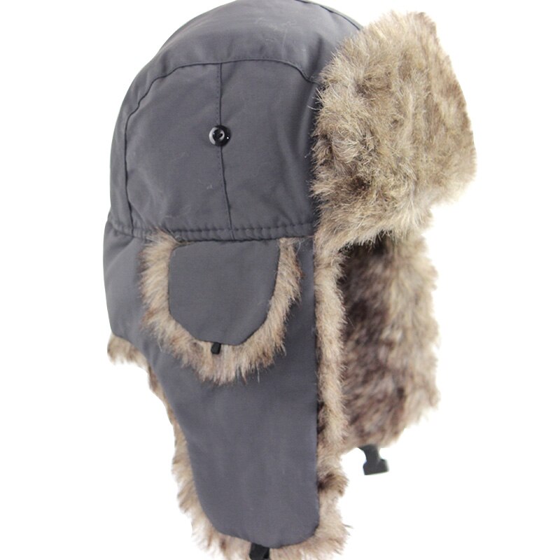 Gorro ruso cálido de invierno Unisex, gorro de esquí con solapa para las orejas, gorro de piel sintética mullida a la: Grey