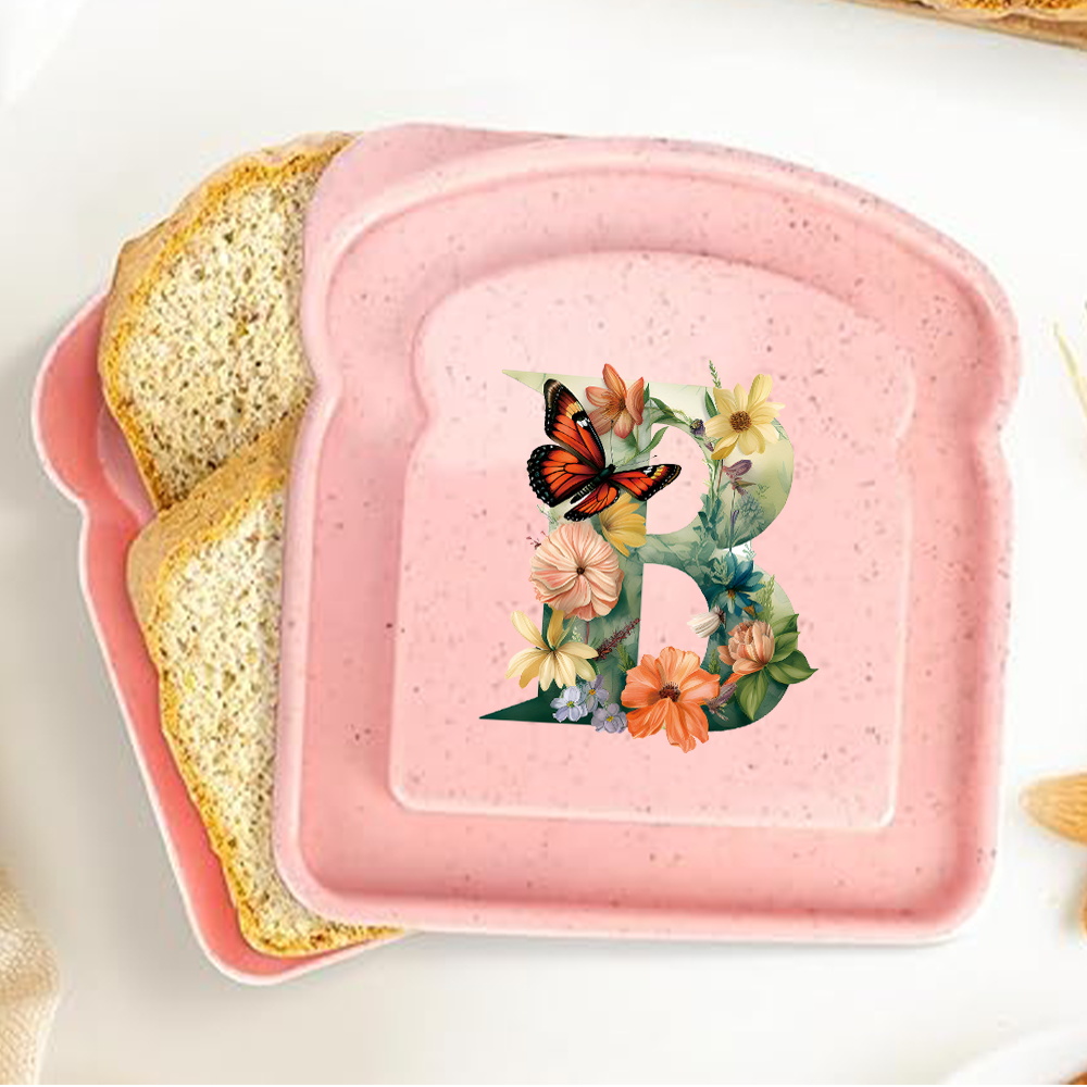 Caja de almacenamiento para tostadas y sándwiches con tapa, fiambrera portátil para alimentos, bolsa de almuerzo para pan, contenedor organizador Bento, patrón de letras de mariposa: Azul oscuro