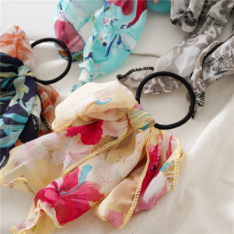 Style Spring And Summer Thin Floral-Print Large Bowknot Hair Ring Women's For Tying Hair Hairband Europe And America Large I