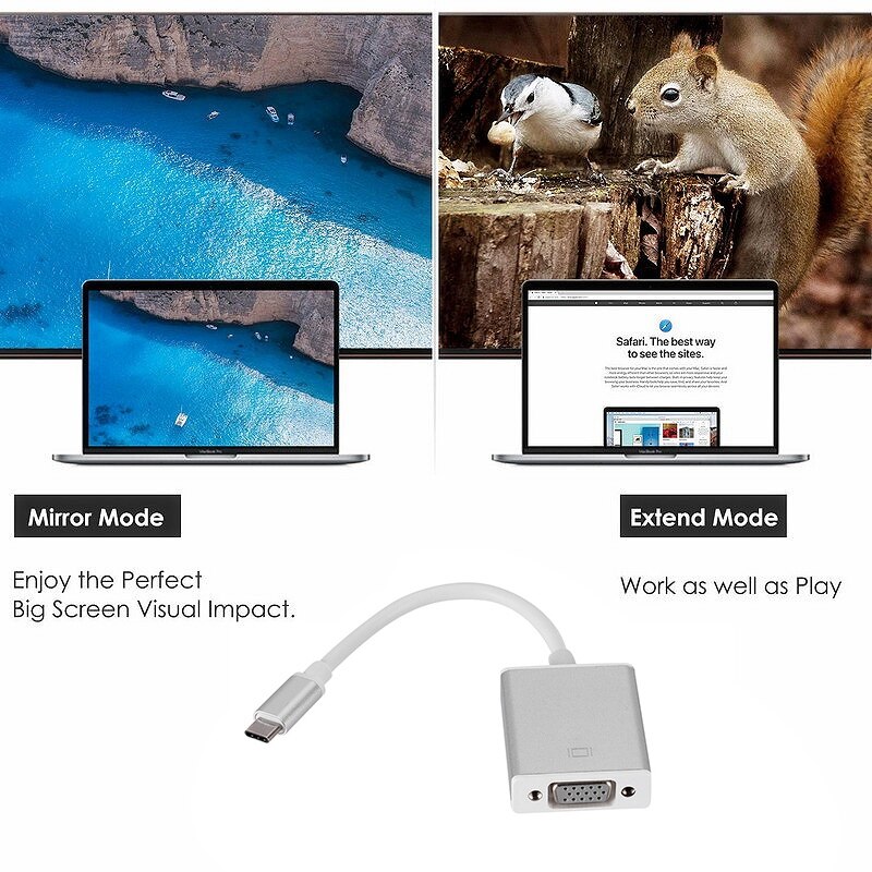 Type-C to VGA Adapter Cable 1080P USBC 3.1 to VGA Converter Cable