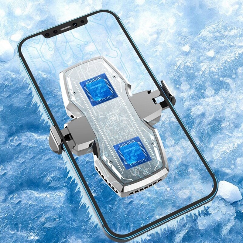 Tragbarer handy-kühler mit halbleiter-doppellüfter, radiator, handyhalterung, kühlkörper und spaßfunktion