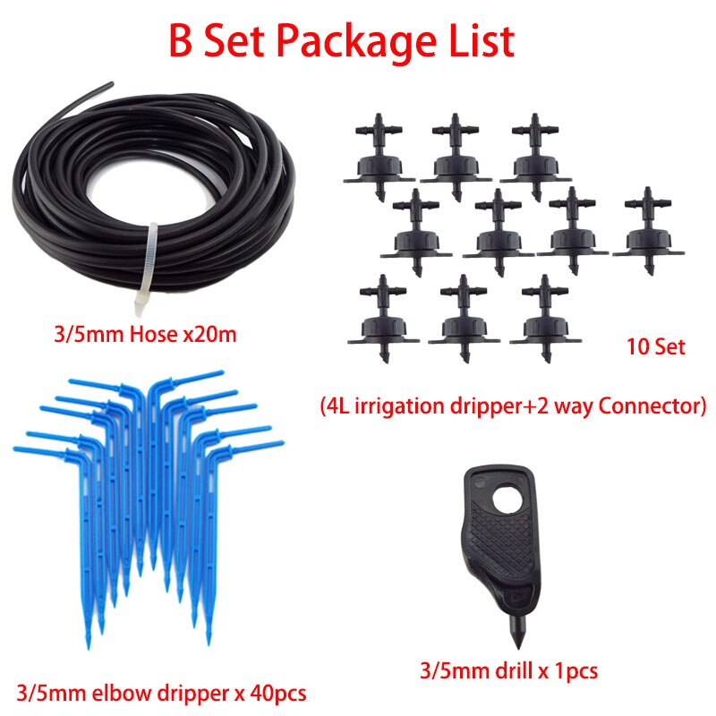 4-way 20M Arrow Drip Irrigation kit pvc hose tube Greenhouse Kits Transmitter Watering System Irrigation Garden Plant tool: B set