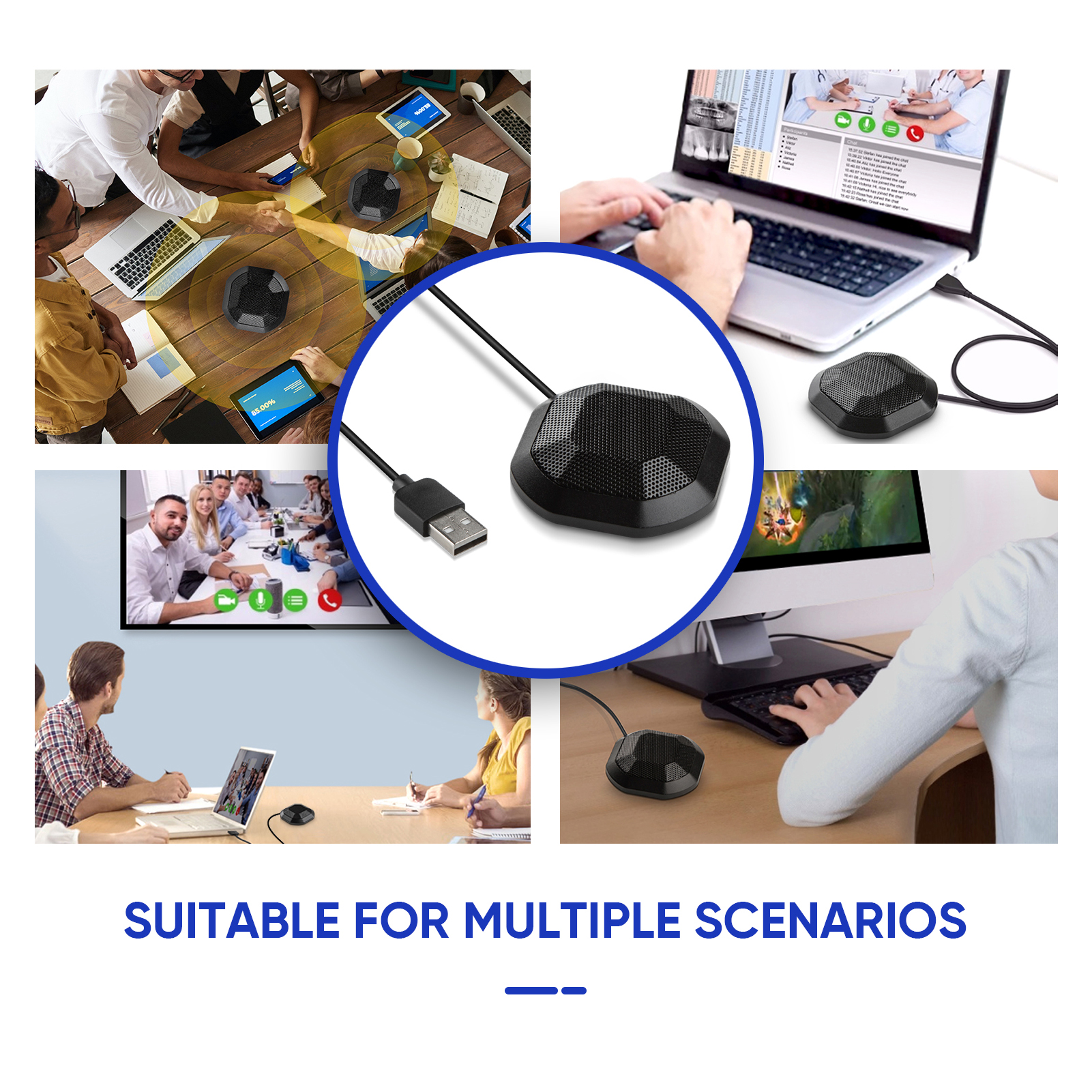 USB Conference Microphone 360° Omnidirectional Condenser Computer PC Mic Touch Mute Plug and Play Compatible with Windows MacOS