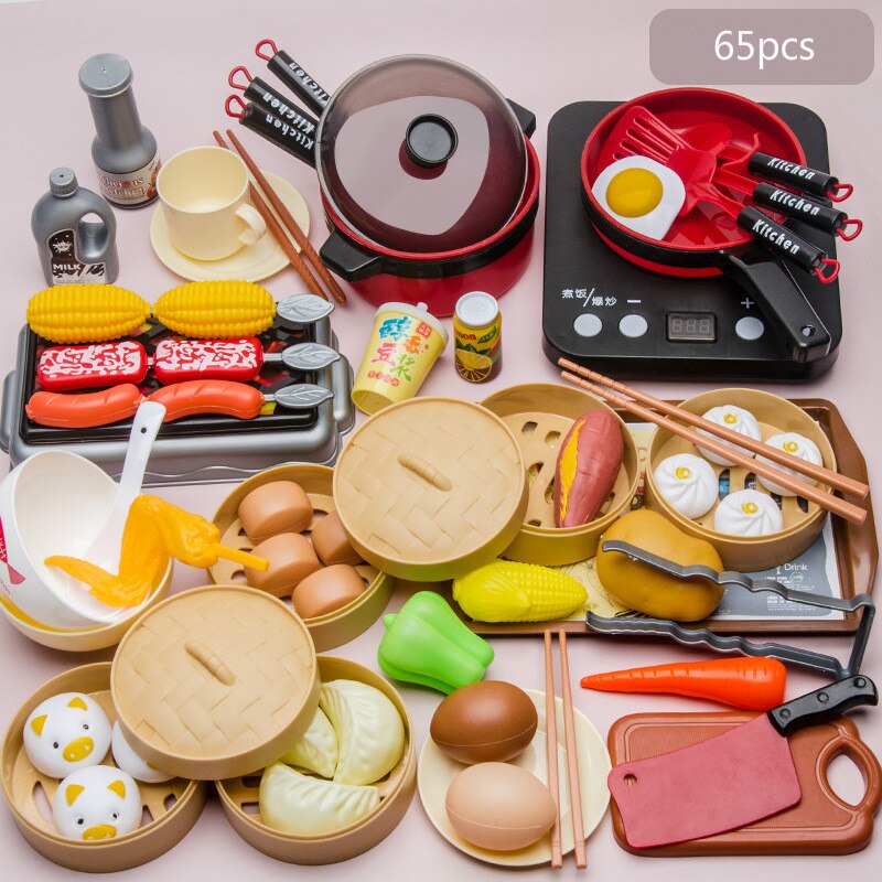 Cucina per bambini Piroscafo a vapore Panino Fornello A Induzione Set Cibo Simulazione della Casa del Gioco Di Puzzle Cucina Giocattolo per le Ragazze Regali: 65pcs