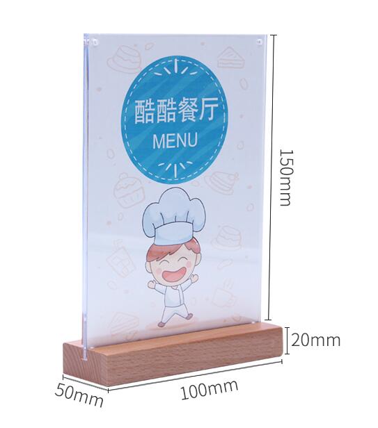 A6/a5/a4 egetræs akryl bordskilt menukortholder prisskærm display stærk magnetisk plakatramme til restaurantreklame: A6 lodret