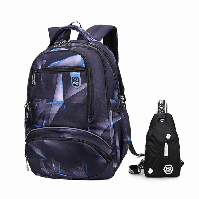 Fengdong student bag set high school bags for boys sport bagpack teen large waterproof backpack boy shoulder bag pen pencil case: space blue