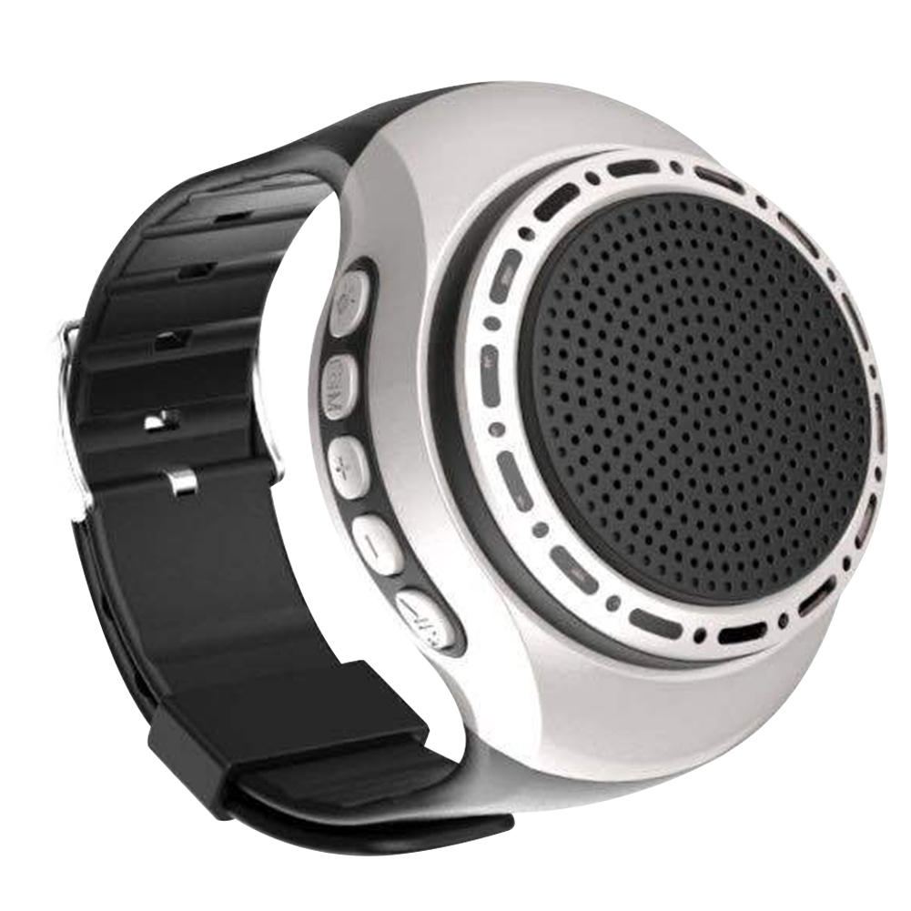 Haut-parleur de montre-bracelet portable, compatible Bluetooth, musique de sport, radio FM, aste par USB, boîte radio FM, 500mAh: Argent