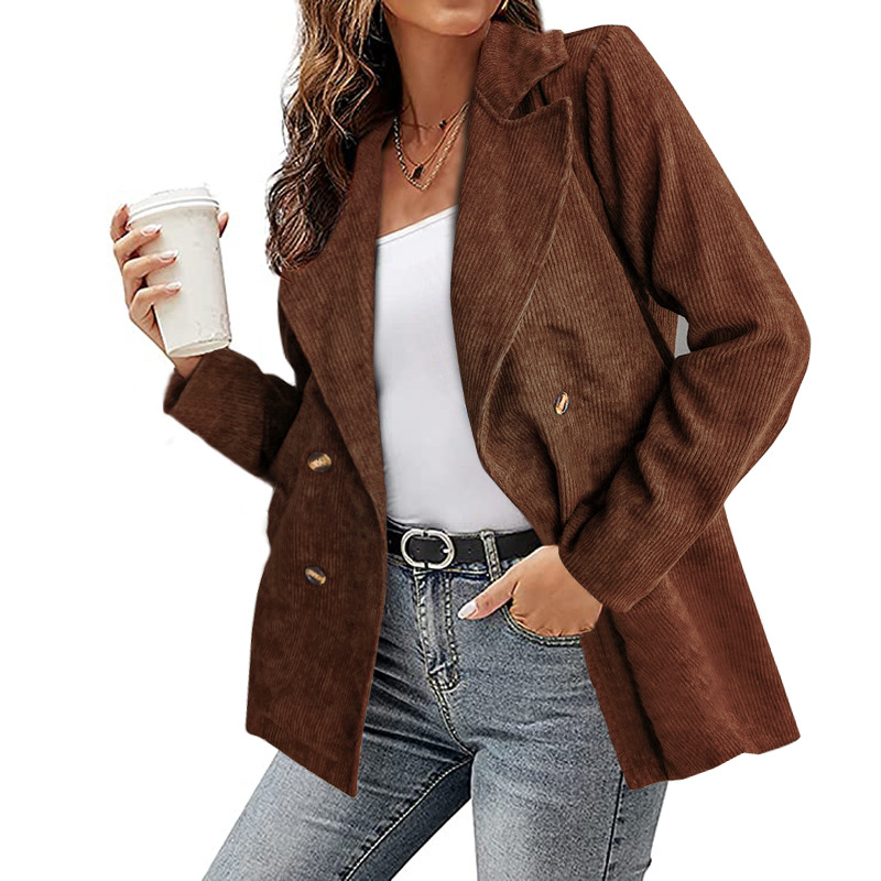 Office Lady Outwear for Women Long Sleeve Single Button Blazer Coats Solid Simple Corduroy Daily Clothes: S / Silver