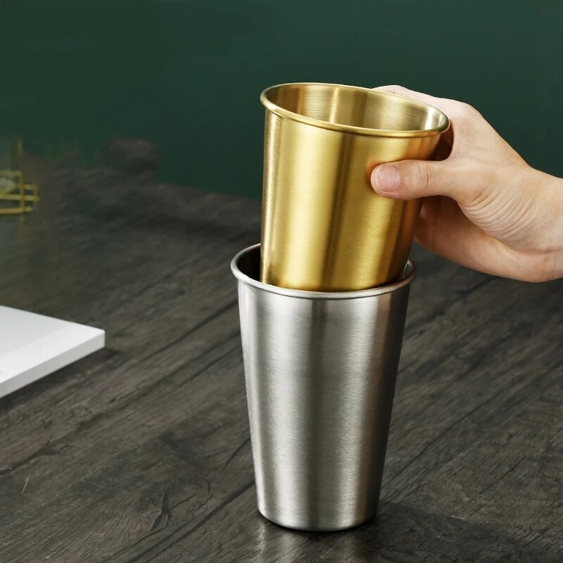 Gold Unbreakable Metal Drinking Beer Coffee Tea Cup Insulation Anti-Scalding Stainless Steel Water Mug Cups