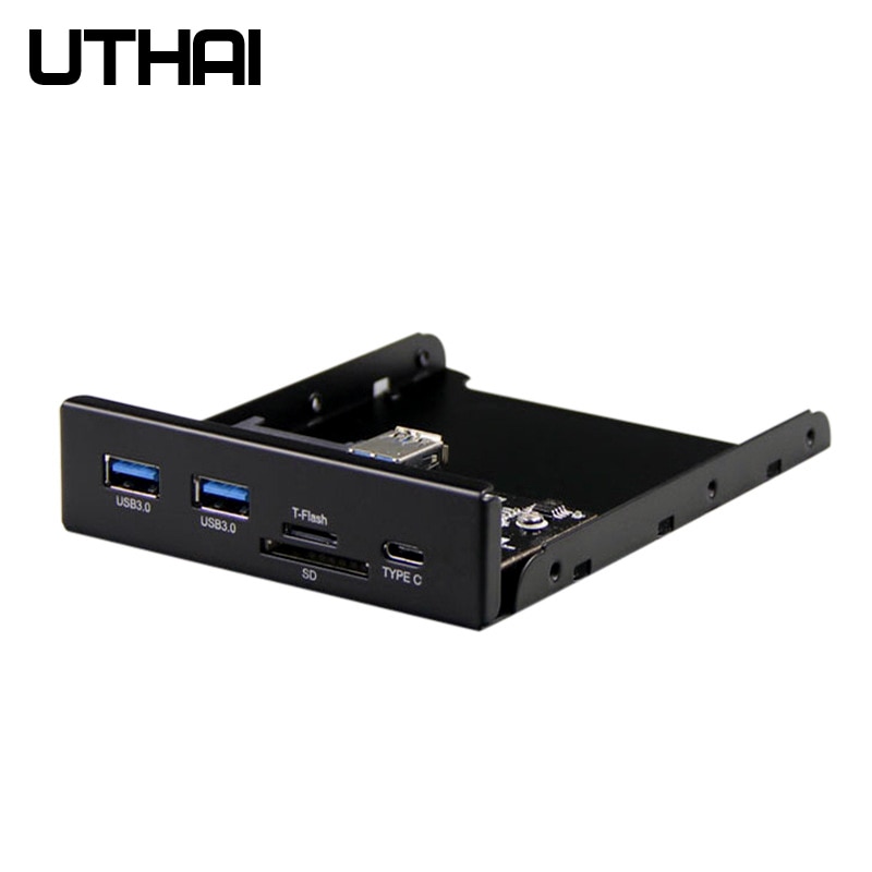 Uthai  g01 3.5 tommer frontpanel usb 3.0 hub pc sd/tf ekstern kortlæser 2 type-c frontpanel 20 ben til sata 3 diskettedrev forlængere