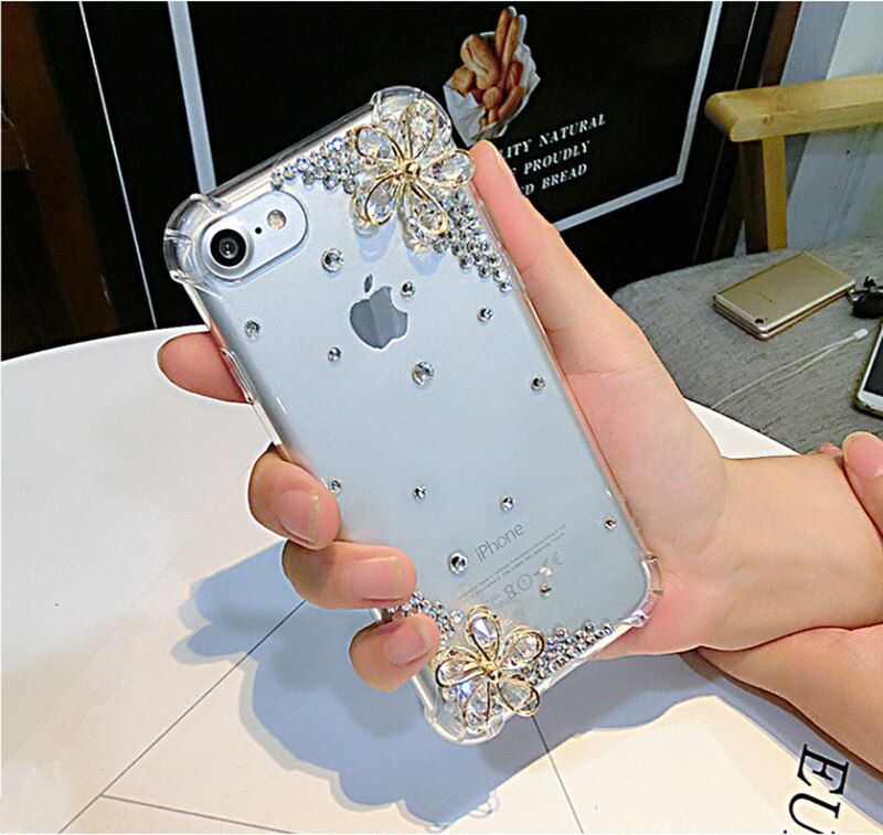 XSMYiss Voor iphone X XS MAX XR Luxe Bling Strass Diamant Bloem Anti-val Case Cover Voor iphone 6S 7 8 PLUS Case: For iphone X 10