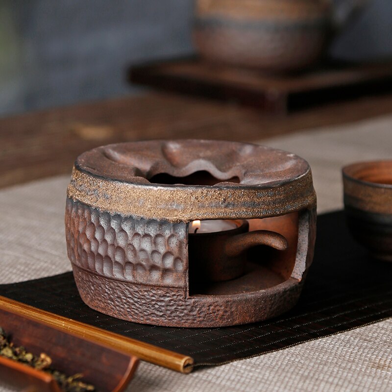 Japońnarty czarny Zen gruba ceramika czajniczek cieplej podstawa klasyczny ceramiczny świecznik kawy podgrzewacz robić mleka akcesoria robić ceremonii parzenia herbaty