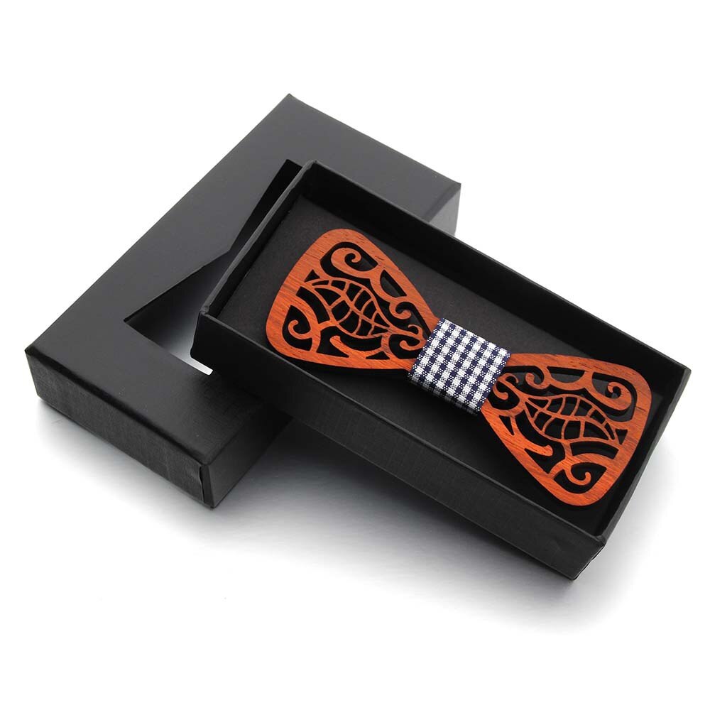 Madera pajarita madera de palo de rosa rojo hecho a mano pajarita Natural respetuoso con el medio ambiente Padauk sólido hueco de madera: Big Leaf With Box