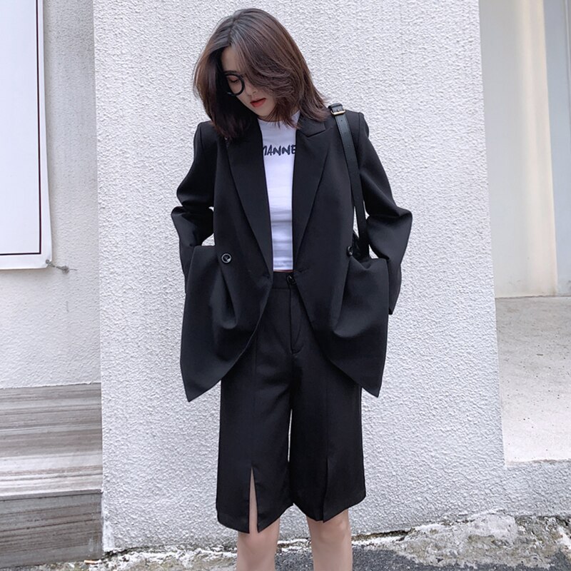 [eam] kvinder ryg ryg vent pailletter split blazer revers lange ærmer loose fit jakke tide forår efterår 1 z 367