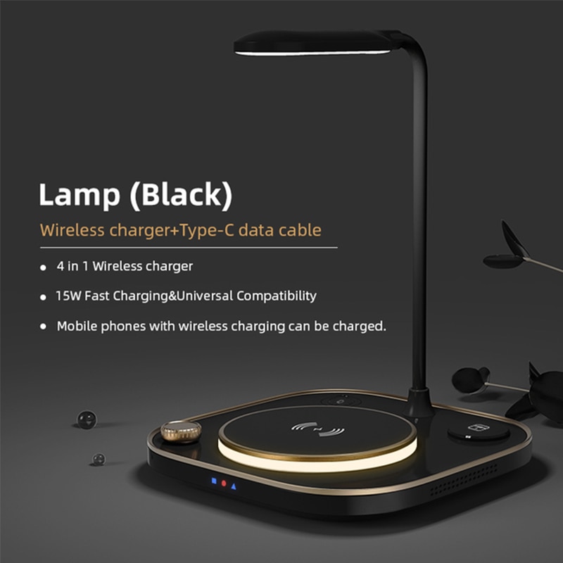 15w Fast 3 In 1 Wireless Charging for IPhone Phone Watch Earphone Modern Led Office Desk Lamp Wireless Charger Lamp