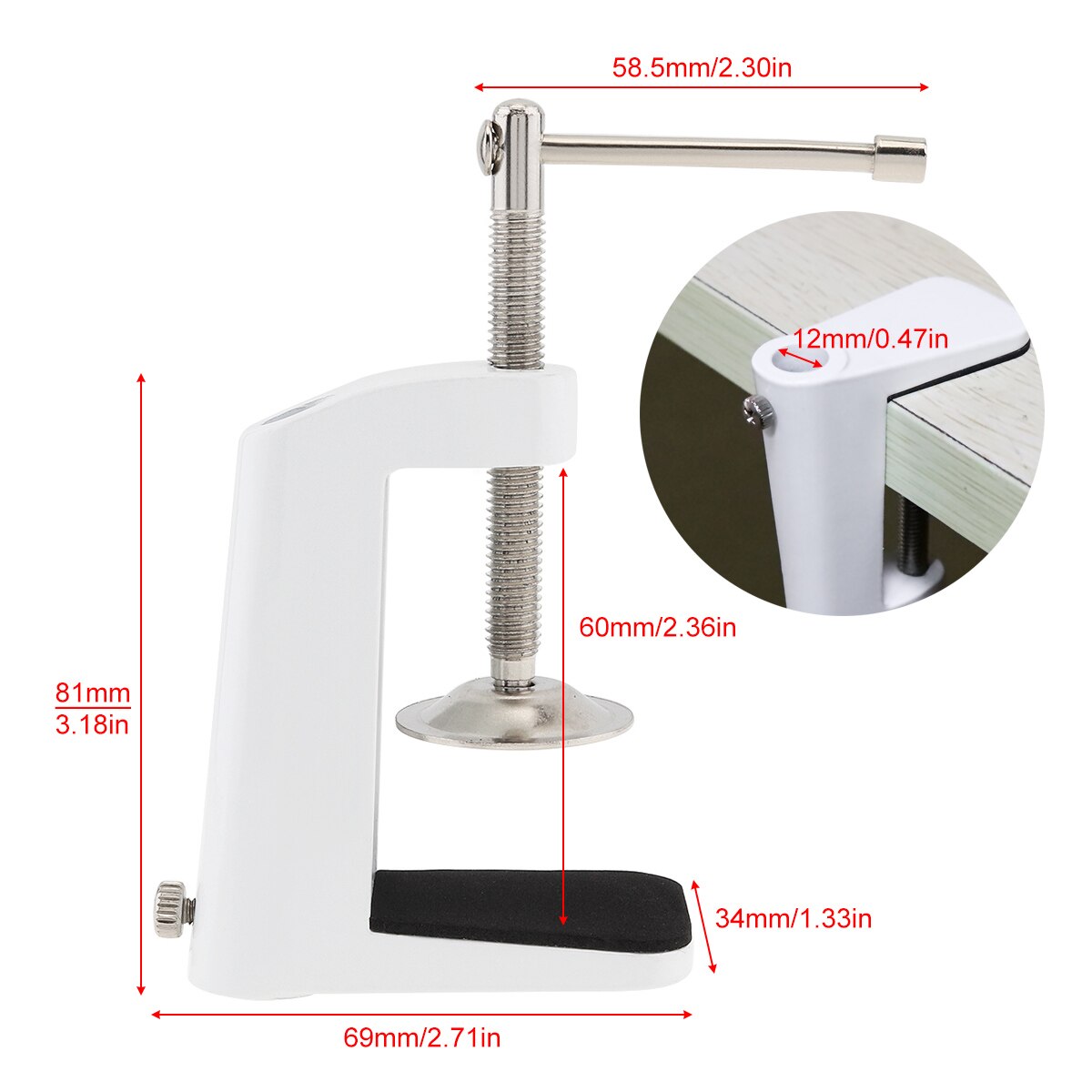 High Aluminum Alloy Cantilever Bracket Universal C-Clamp with 12MM Hole Diameter and Non Slip Mat Suitable for Mic Stand