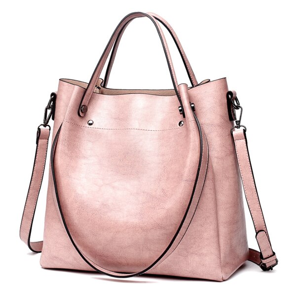 ACELURE Casual Large Capacity Women Tote Shoulder Bag PU Leather Ladies Bucket Handbag Messenger Bag Soft Shopping Crossbody Bag: pink