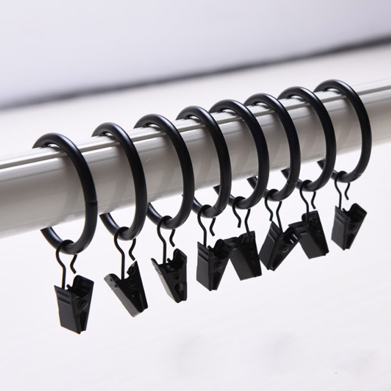 Hause Dekoration Stange Clips Fenster Dusche Schellen Gardinen Clips Schlecht Vorhang Hohe Qaulity 12 teile/paket Vorhang Ringe: Schwarz / 3.5x25mm