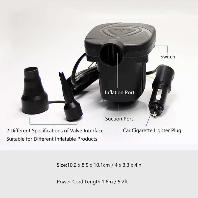 DC12V 50W Auto Elektrische Luchtpomp Outdoor Opblaasbare Boot Drijvende Bed Zwemmen Ringen Draagbare Opblazen Tool 300L/Min