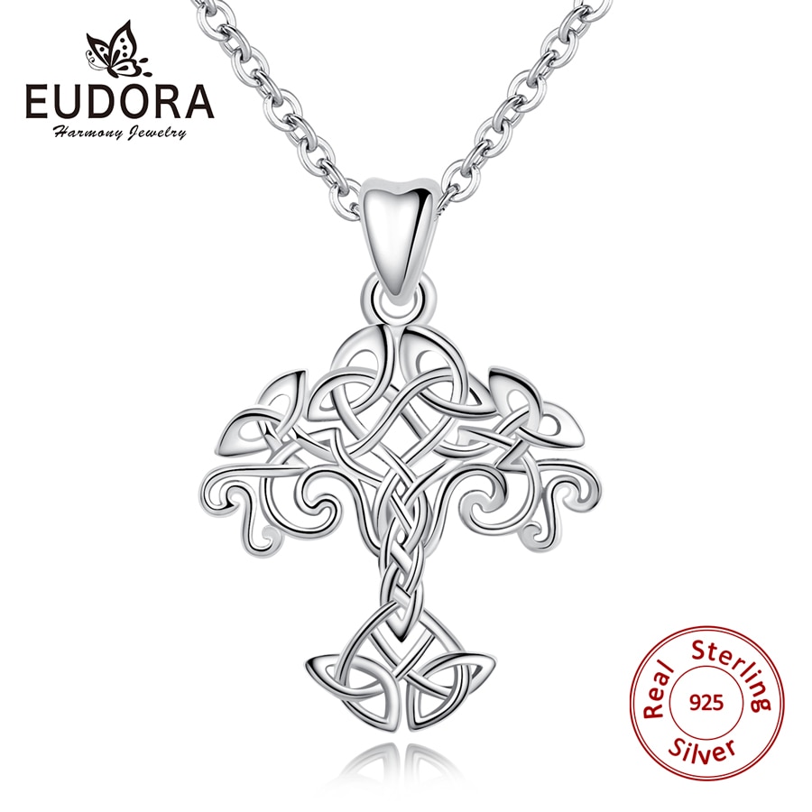 Eudora 100% 925 Sterling Silver Tree of Life Ketting Hanger Celtics Knoop Choker Vrouwen Kraag Voor Vrouwen Mode-sieraden Cadeau