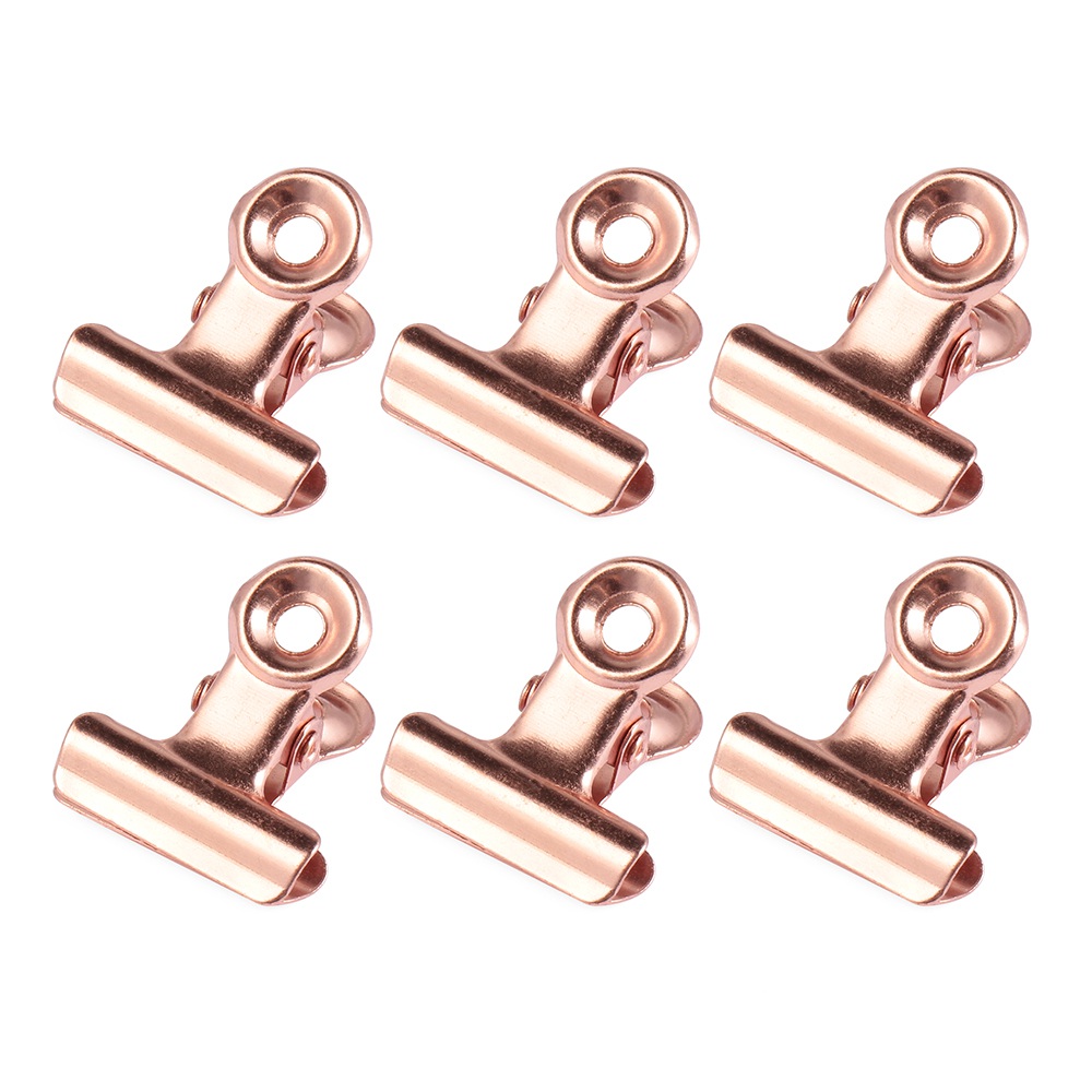 6/5Pcs Stainless Steel Binder Clip Metal Bag Clips Letter Paper Photo File Clamps Calendar Food Sealing Tools Kitchen Supplies: rose gold
