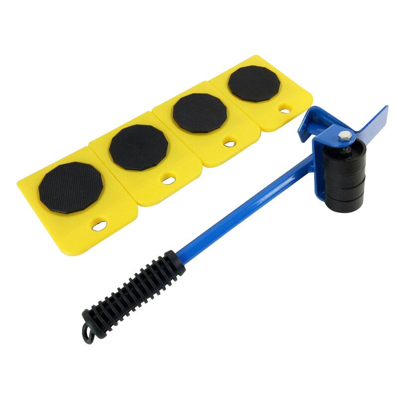 Møbelbevægelse transport sæt 4 mover roller +1 hjul bar møbler transportløfter husholdning håndværktøj max op til 100kg/220 lbs: D