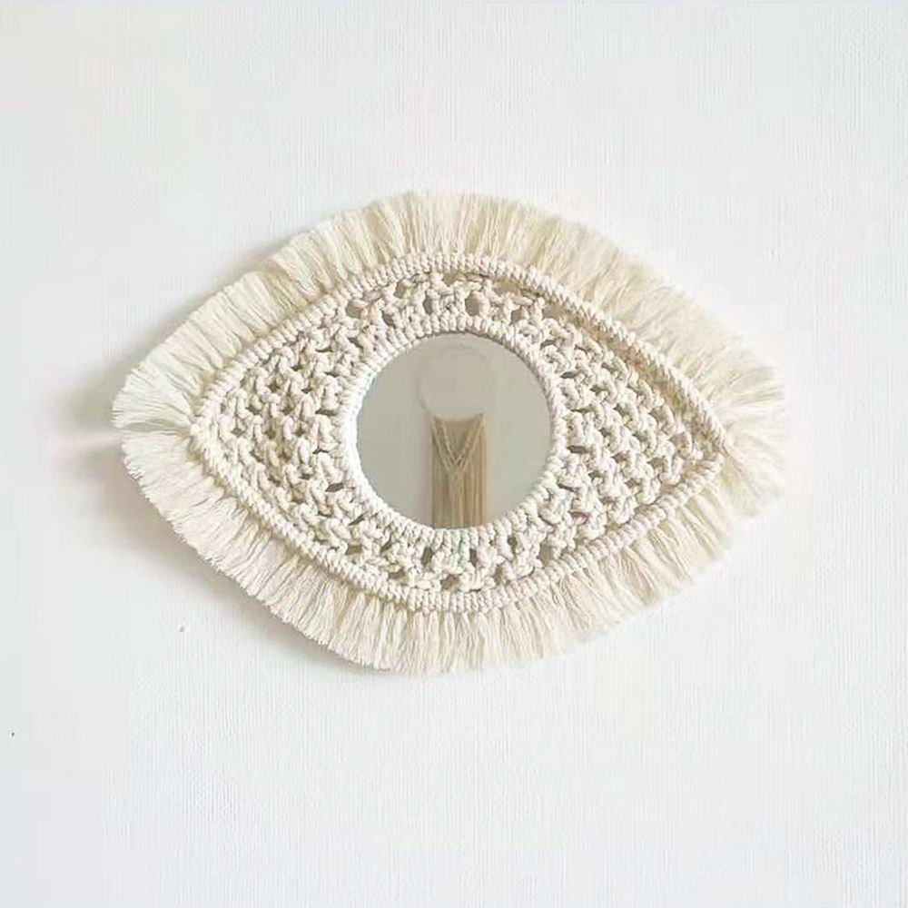 Espejo colgante de macramé para maquillaje, tapiz hecho a mano, compacto, iluminado, Espejos decorativos de pared para decoración de dormitorio y hogar: Type F -With Mirror