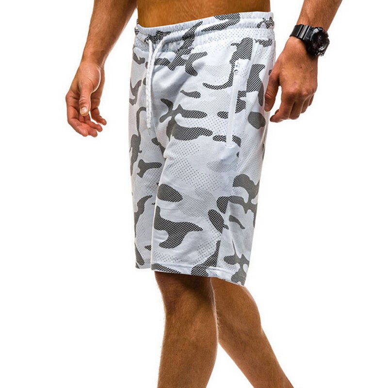 Herre camouflage trykte shorts elastisk talje snor fitness slank gym sport korte bukser mænd camo sommer shorts