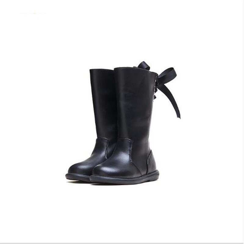 Herfst/Winter Zwarte Hoge Laarzen Meisjes Prinses Korte Pluche Warme Schoenen Kinderen Student Baby Peuter Knight Laarzen Kids 02: Black Single Boots / 25