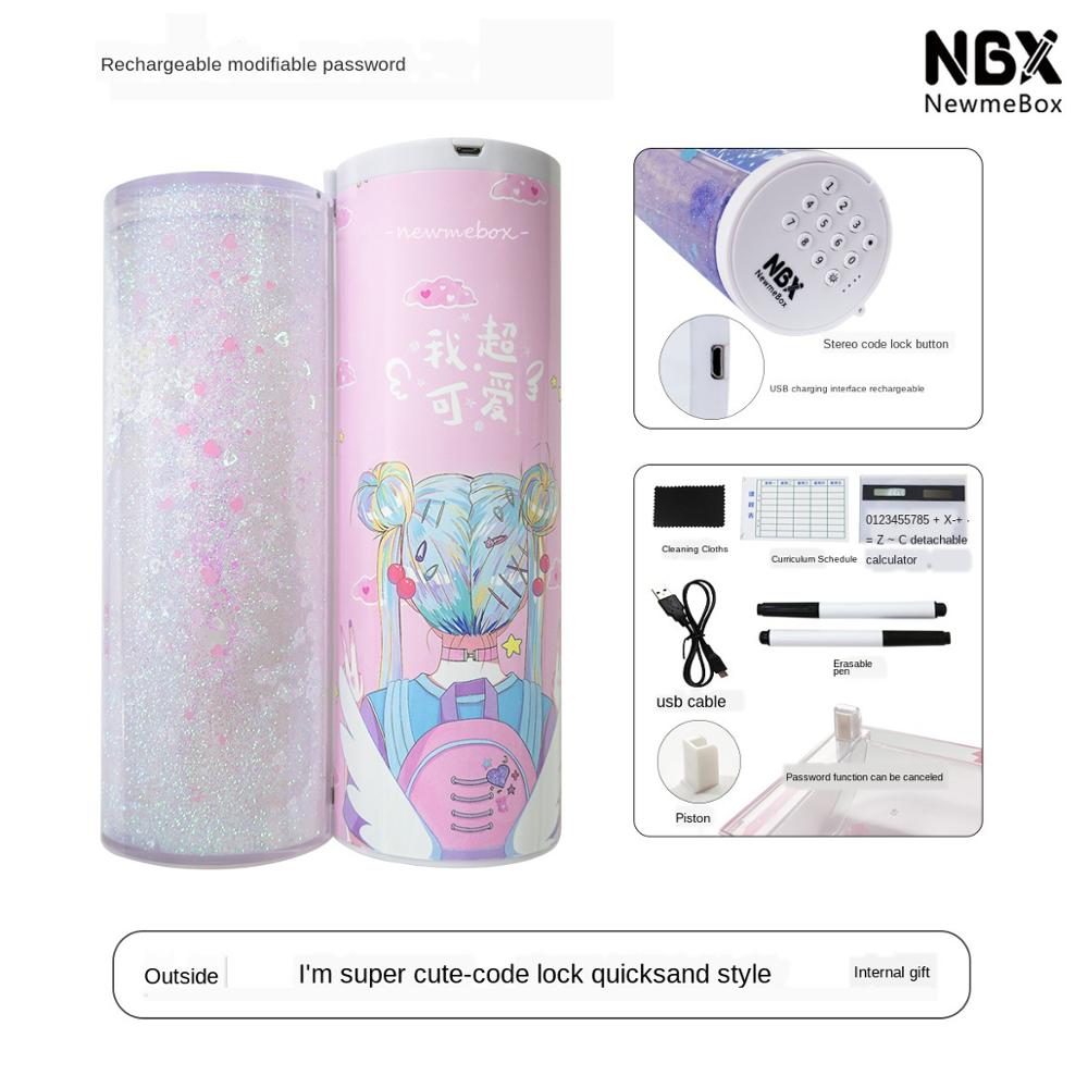 Pencil Case Code Lock Pen Box NBX Password Pencil Case Large Capacity Stationery Box Multi-Function Cylindrical Pencil Box: Style 11
