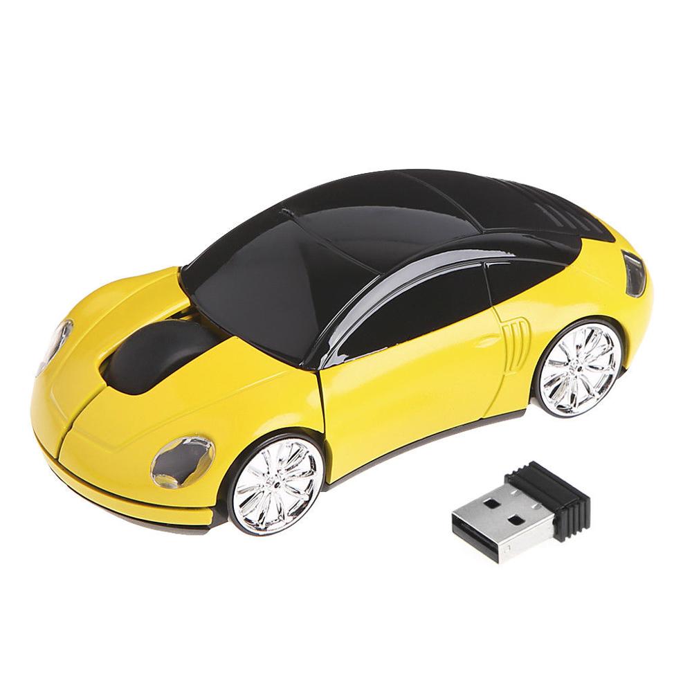 2.4G 1600DPI Mouse USB Receiver Wireless LED Light Car Shape Optical Mice: Yellow