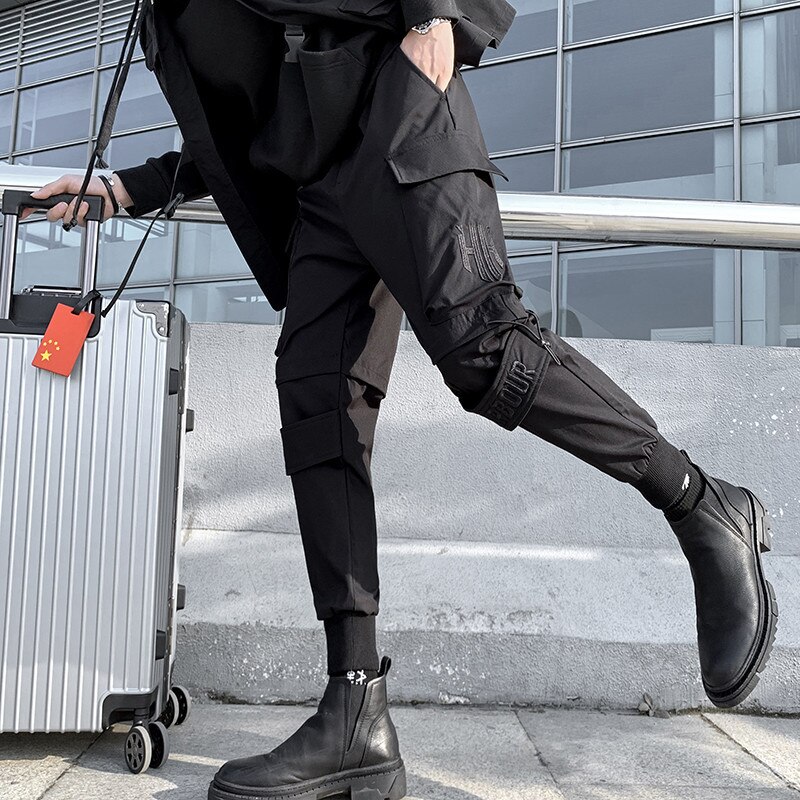 negro pantalones hombres larga Streetwear ropa coreana Hip Hop Punk pantalones Harem estrechos de estilo Safari pantalones Casuales