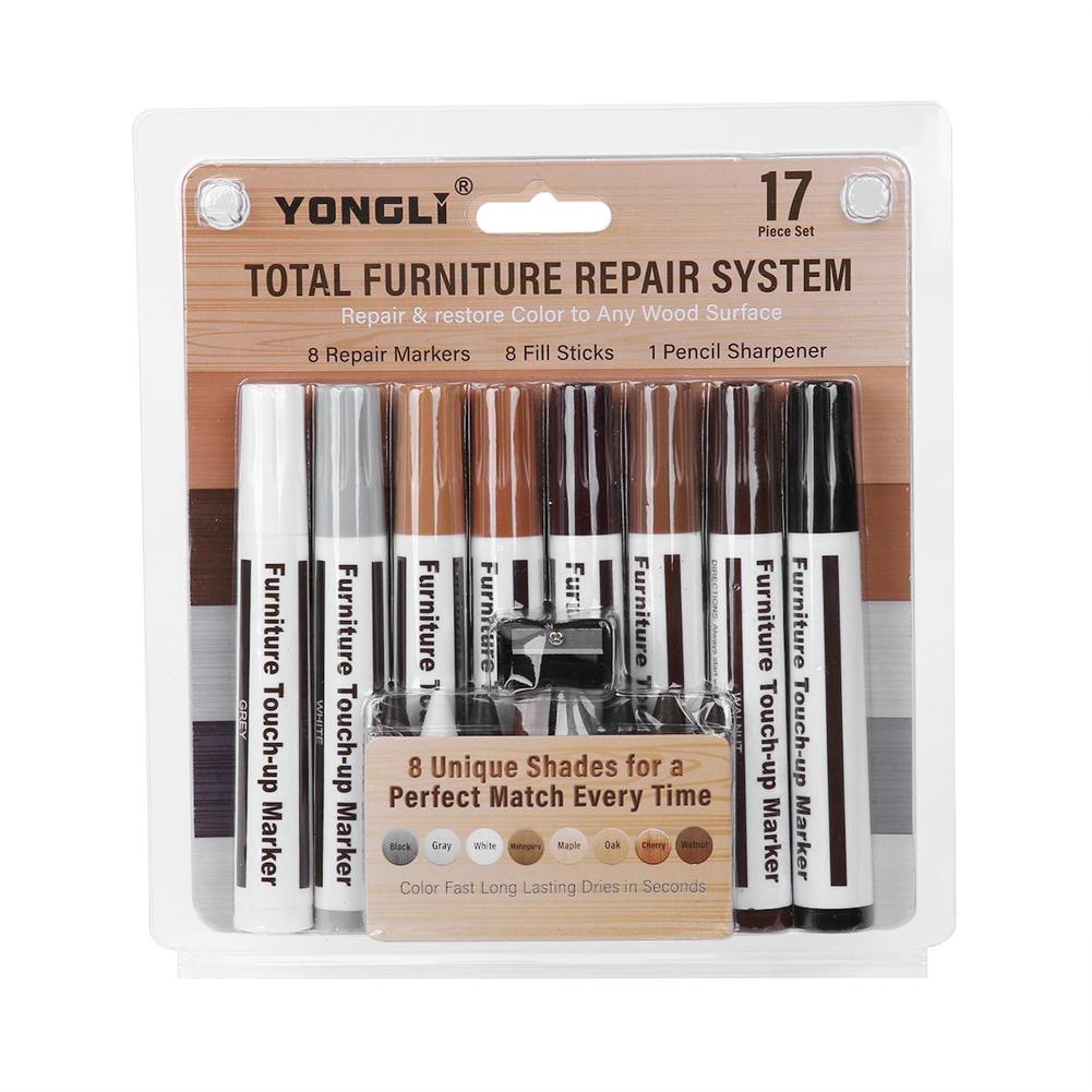 Kit reparador para arañazos, pluma de cera, madera, muebles, suelo, lápices de reparación dañados, reparador para arañazos, materiales, herramienta de parche, 17 Uds.
