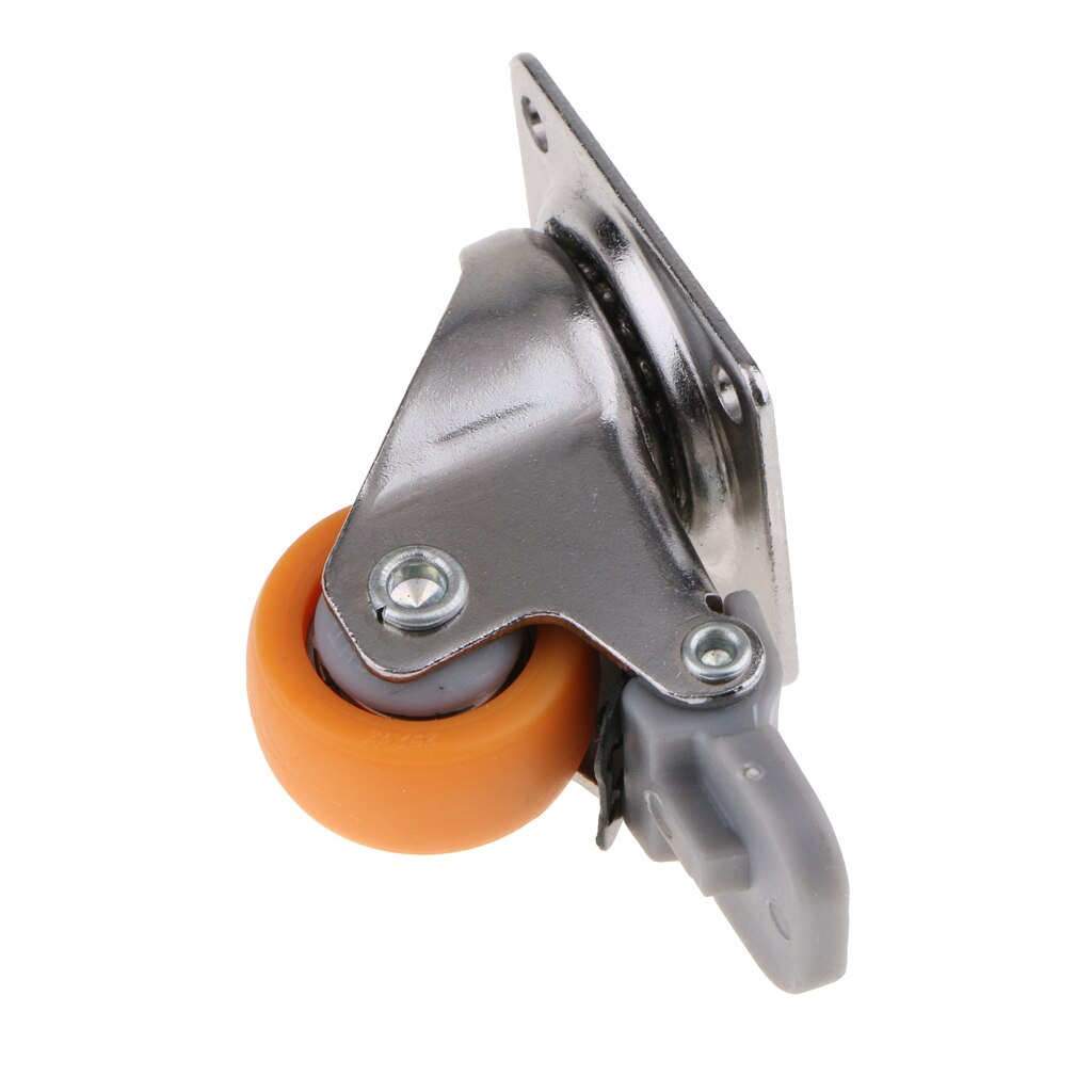Caster Wielen Kwartelplaat W/Rem Wielen Op Oranje Polyurethaan Wielen (1 Inch Met Rem)