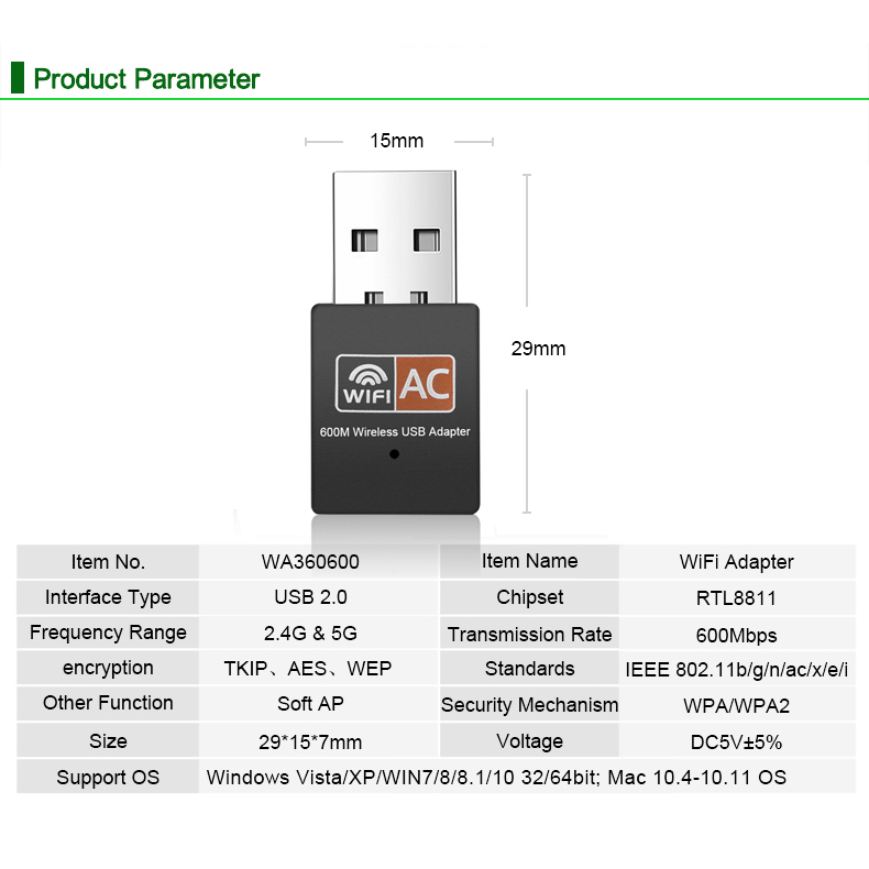 Mini USB WiFi Adapter 600 Mbps Wi-Fi Adapter Wi fi Adapter 5ghz Antenne USB Ethernet PC 2,4G Netzwerk karte Antena Wi Fi Empfänger