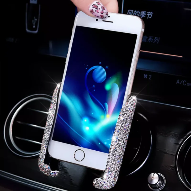 Diamond Crystal Car Phone Holder in Auto Stand Cellphone Bracket Holder for Phone Auto Stuff Bling Car Accessories for Women