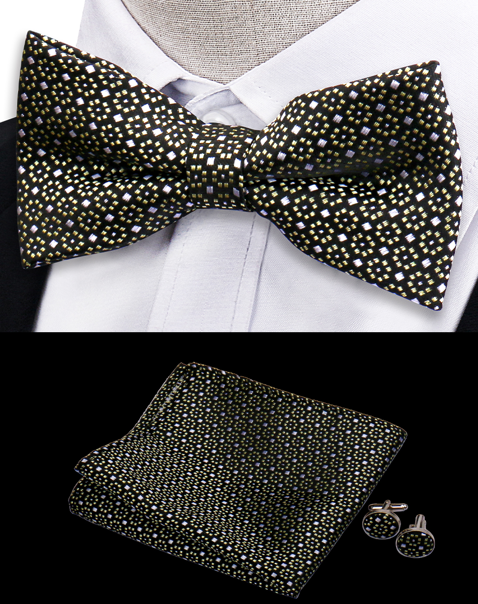 Conjunto de 3 piezas de pajarita, pañuelo, gemelos, conjunto para camisas de hombre, ajuste de negocios, boda, mariposa, Paisley, bolsillo, pajarita cuadrada para hombre: Azul marino
