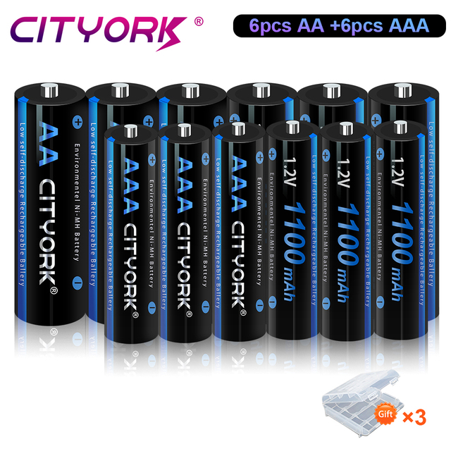 Batería recargable de 1,2 V, AA, 3000mAh, Ni-MH, AAA, 1100mAh, rápida, 1,2 V, Ni-MH, AA + AAA: Negro