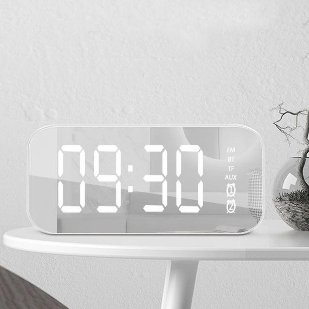 Draadloze Bluetooth Speaker 5.0 Dual Wekker Desktop Spiegel Speaker Luidspreker Led Fm Radio Usb Speakers Ingebouwde Microfoon