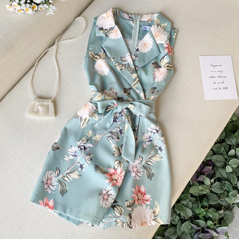 Sommer bukser dame jumpsuit ærmeløs print slim casaul bodysuit dame strand jumpsuit kort: 4