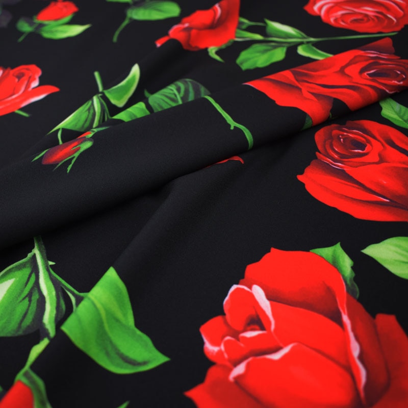 De Rode Roos Digitale Schilderen Stretch Habijabi Stof Voor Satijn Jurk Rok Tissu Afrikaanse Bazin Riche Getzner Telas Tissus Tela